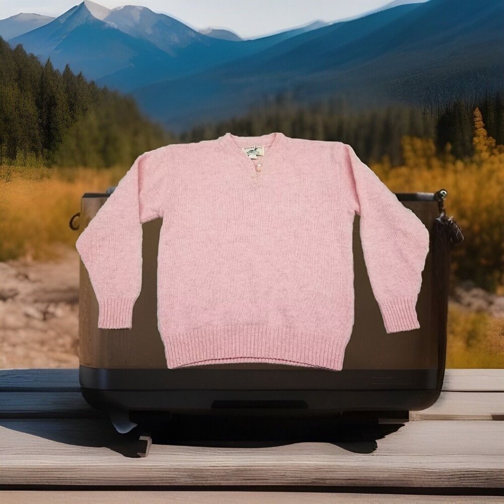 ✅VTG Winona Knits Wool Blend Sweater Woman’s LARGE Pink W/Pearl Like Buttons USA
